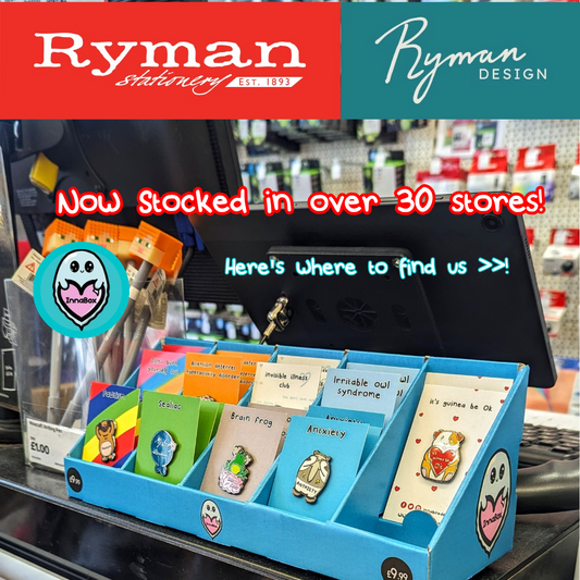 Innabox enamel pins raising awareness for chronic and invisible illnesses now stocked in ryman and ryman design stores across the UK