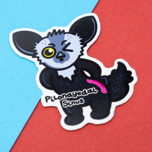 Pilonayedal Sinus awareness sticker by Innabox featuring a cartoon aye-aye with a wincing expression, representing chronic pain.